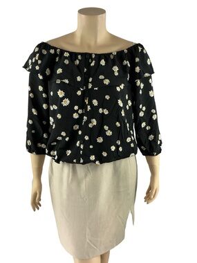 Sanctuary Black Daisy Off Shoulder Ruffle Blouse Size XXL